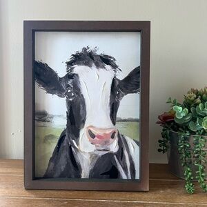 New Farmhouse Cow Framed Canvas Wall Decor